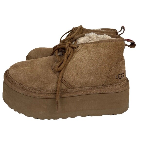 UGG Neumel Chukka Suede Ankle Boots 2 Inch Platform Womens 8 Chestnut - Picture 2 of 12